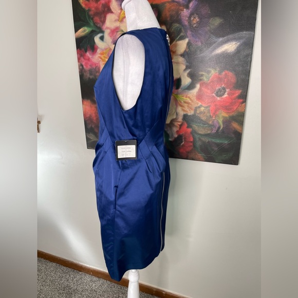 ROBERT RODRIGUEZ New Blue Cotton Satin Sheath Career Cocktail Party Dress 8 - Picture 4 of 15